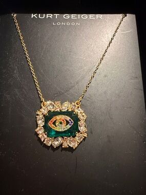 Kurt Geiger Gold-Tone Necklace with Emerald Green Jewelled Evil Eye Pendant